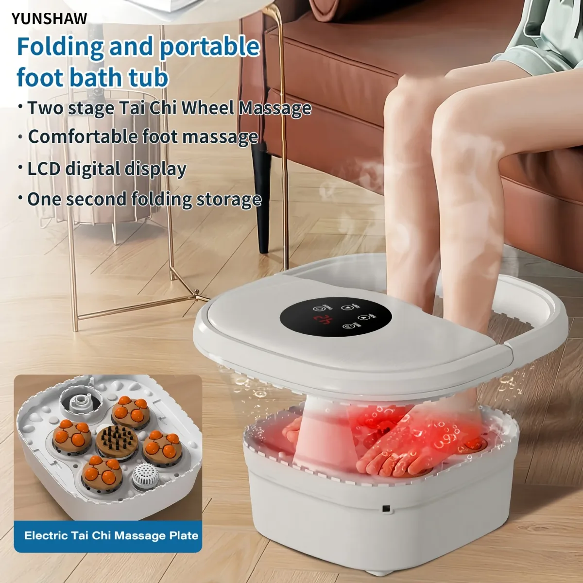 Bain de pieds pliable électrique à bulles chauffantes