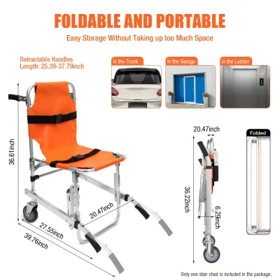 Chaise d'escalier pliante orange à 2 roues – image 3