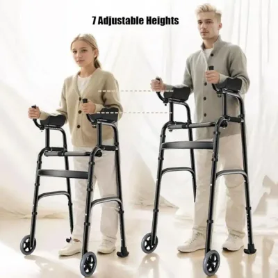 Déambulateur pliable à 2 roues en aluminium – image 2