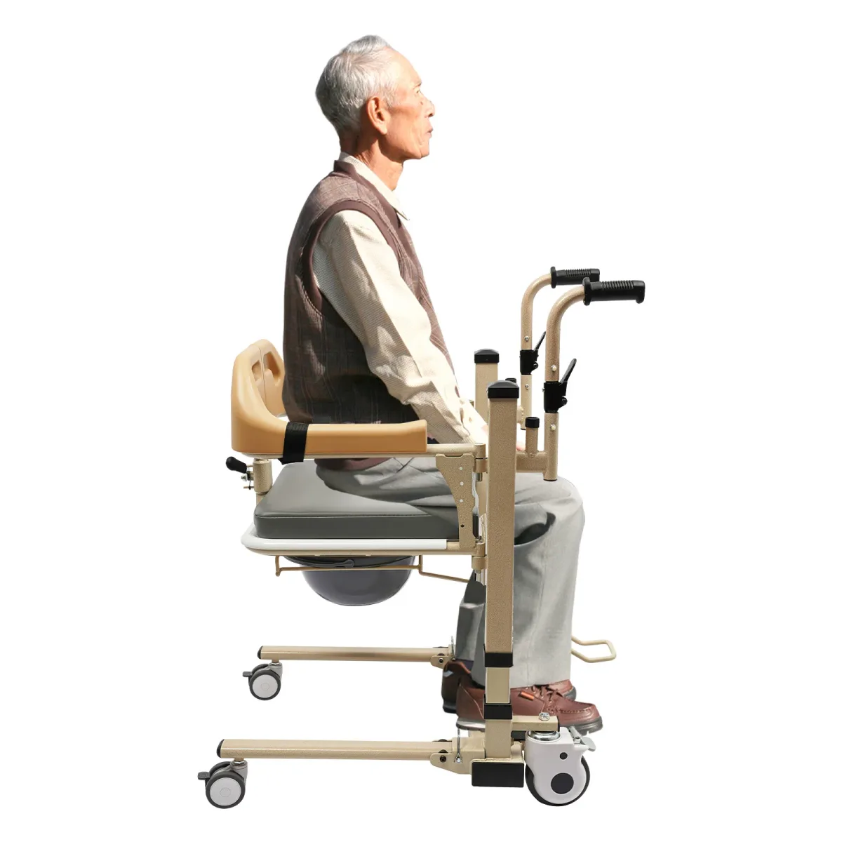 Fauteuil de transfert hydraulique jaune à 4 roues