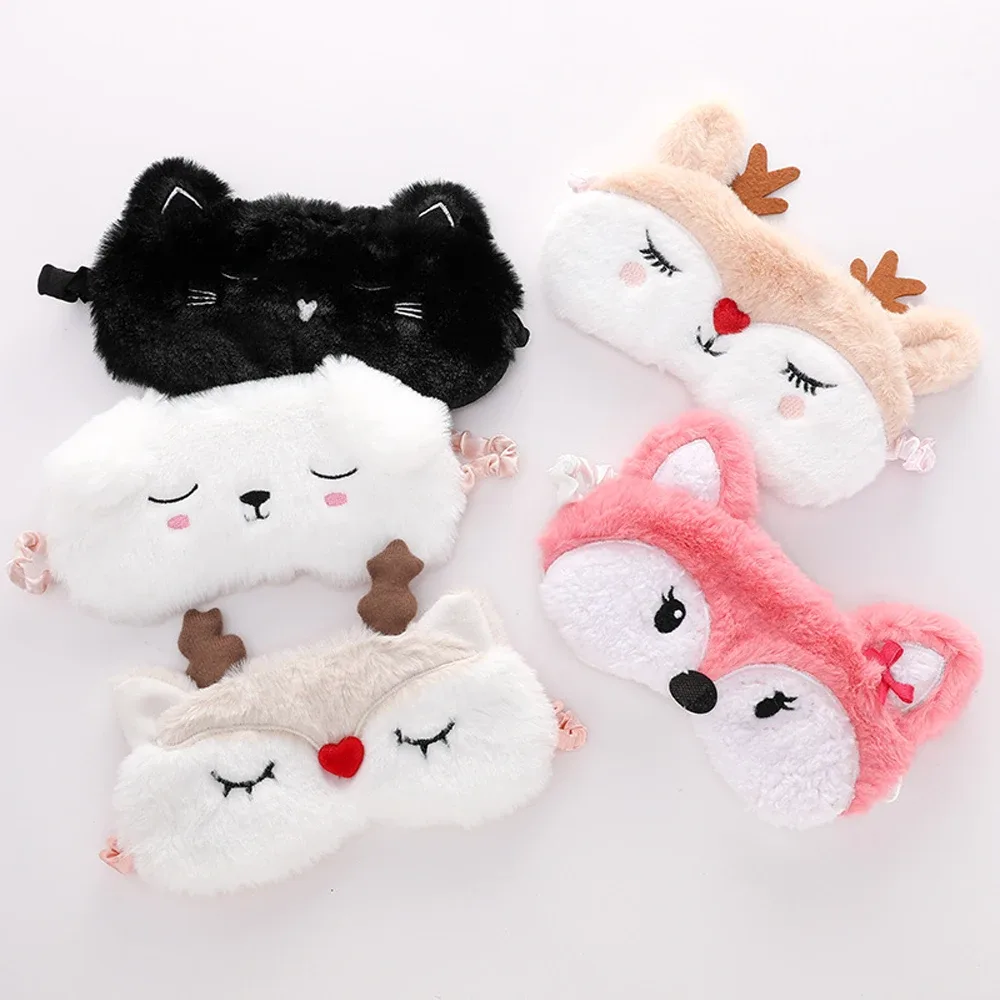 Masque de sommeil en peluche, motif animal