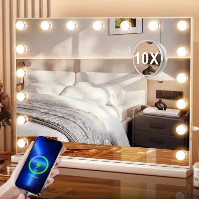 Miroir de maquillage à LED, cadre en inox