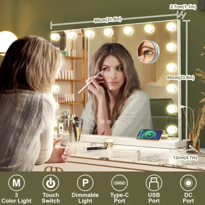 Miroir de maquillage à LED, cadre en inox – image 2