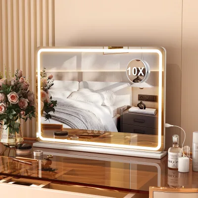 Miroir de maquillage LED rectangulaire blanc, 80 cm