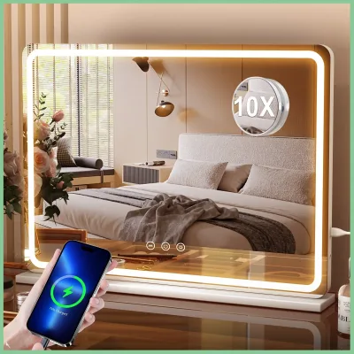 Miroir de maquillage LED rectangulaire blanc, 80 cm – image 3