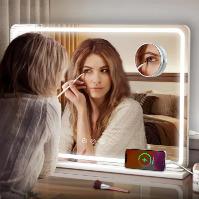 Miroir de maquillage lumineux rectangulaire blanc – image 2