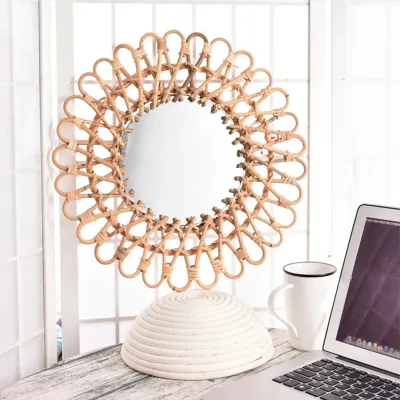 Miroir rond mural en rotin, 40 cm
