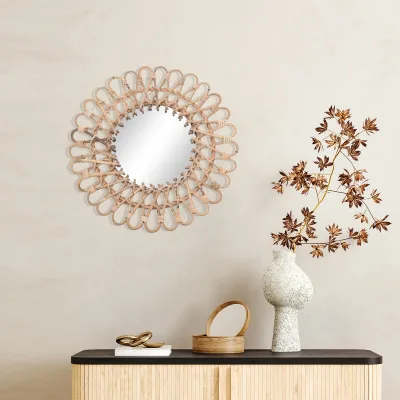 Miroir rond mural en rotin, 40 cm – image 2