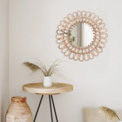 Miroir rond mural en rotin, 40 cm – image 3