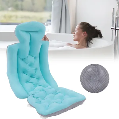 Oreiller de bain bleu à ventouses, pliable