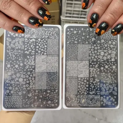 Plaque de stamping ongles motifs d'automne en inox