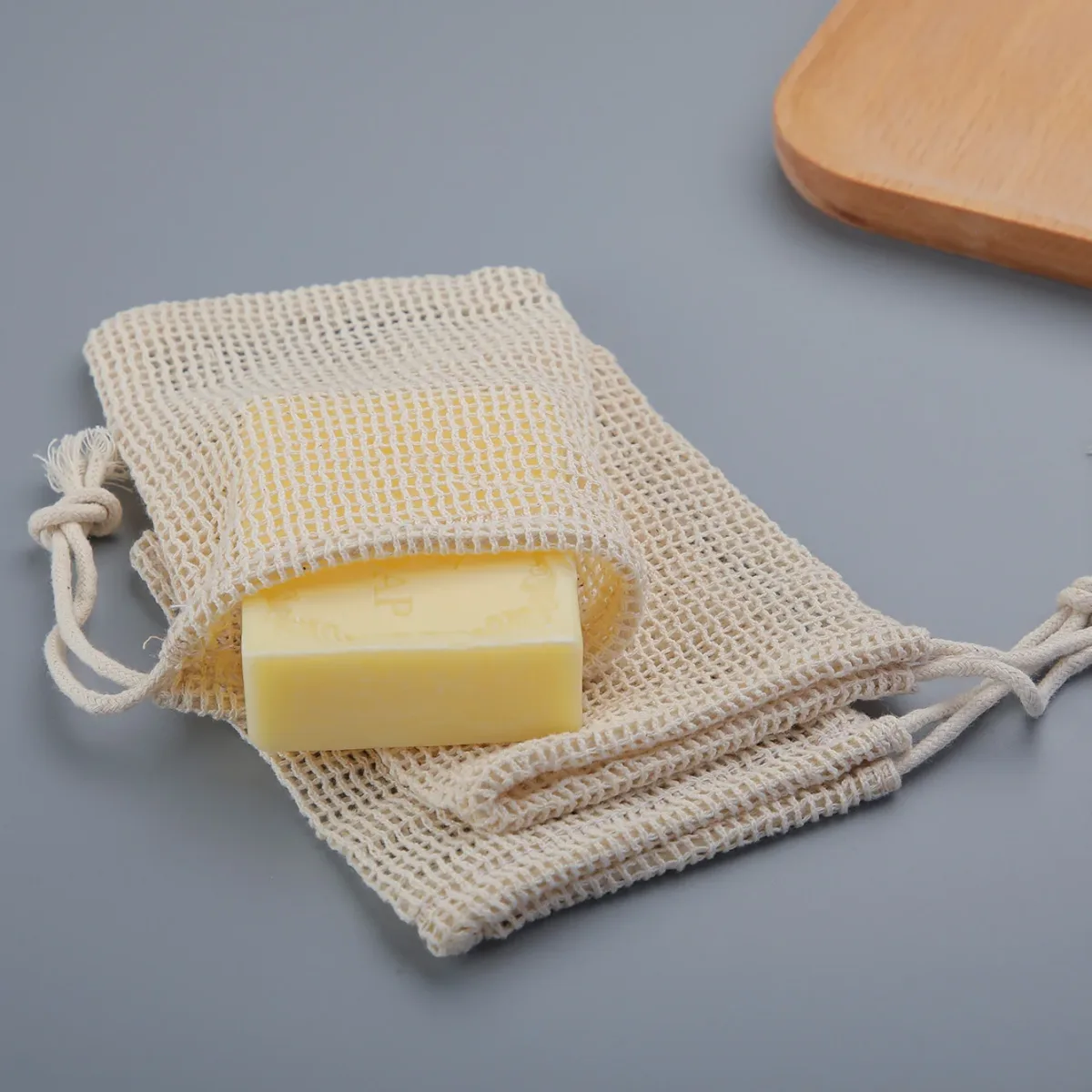 Pochette à savon en coton, lot de 3 pièces