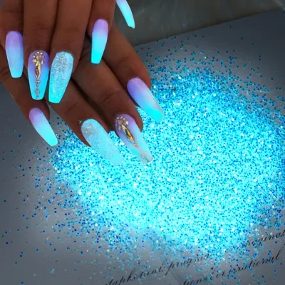 Poudre lumineuse bleu-vert pour ongles, sachet 10 g