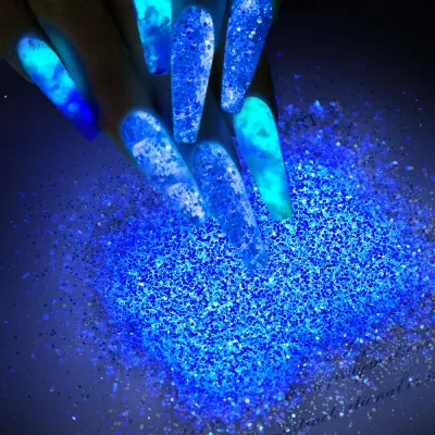 Poudre lumineuse bleu-vert pour ongles, sachet 10 g – image 3