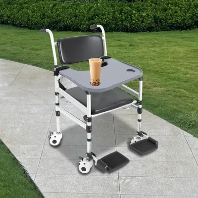 Tablette grise pour fauteuil roulant avec porte-gobelet – image 3