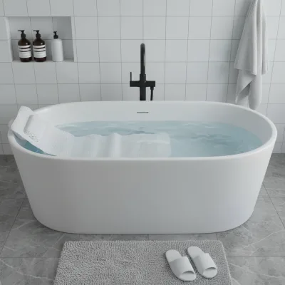 Tapis de bain blanc alvéolé avec coussin, 125 × 36 cm